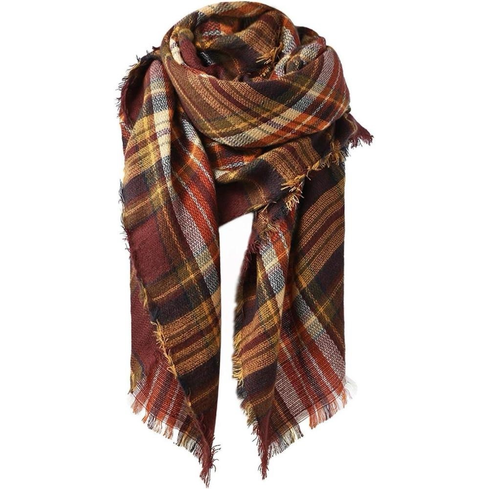 Zando Soft Autumn Tartan Plaid Chunky Wrap Scarf - Picture 2 of 11